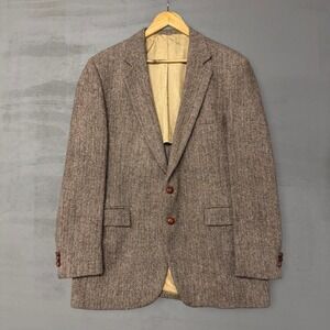 Vintage Harris Tweed Sears Roebuck Blazer Brown Herringbone Wool Sport Coat 44L